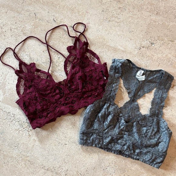 Free People Other - Free People XS Elegant Lace Bralette Set - Burgundy and teal